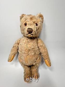 Antique German Steiff Teddy Bear Straw-Stuffed Mohair FF Button Disc Jointed 11