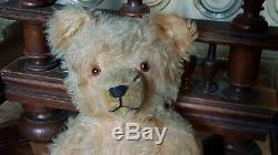 Antique German Teddy Bear Straw-Stuffed Mohair Joint Toy Growler Glass Eyes