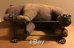 Antique Large Mohair Stuffed Teddy Bear Riding Toy Pull Toy Early Steiff Growler