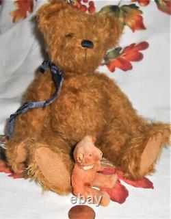 Antique Mohair Fully Jointed Teddy Bear Set 10 & 3 Glass Eyes Early Plush Toy
