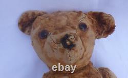 Antique Mohair Jointed Brown Teddy Bear In Overalls 15