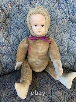 Antique Mohair Jointed Teddy Bear Doll Celluloid Face Schuco Steiff Bear NICE