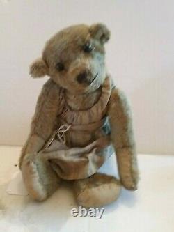 Antique Mohair Slouchy Teddy Bear 5-Jointed withDress 11 Shoebutton eyes