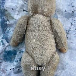 Antique Mohair Straw Filled Jointed Teddy Bear 16 Vintage Toy Brown Glass Eyes