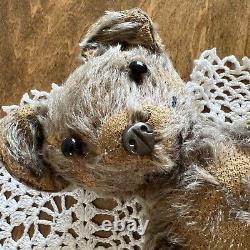 Antique Mohair Straw Filled Teddy Bear Shoe Button Eyes jointed Arms Legs Head