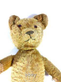 Antique Mohair Teddy Bear Glass Eyes Wood Wool Stuffed Jointed Humpback