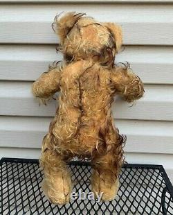 Antique Mohair Teddy Bear Straw Filled Jointed Nose Ring Old Vintage Toy Bear