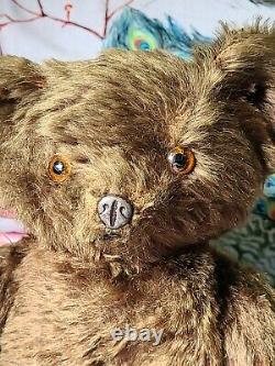 Antique Mohair Teddybear Glass Eyes Metal Nose