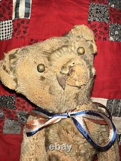 Antique Primitive Mohair Shoe Button Eye Jointed Teddy Bear