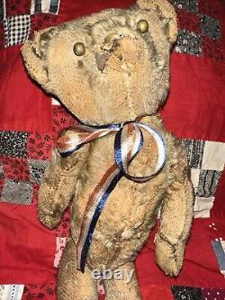 Antique Primitive Mohair Shoe Button Eye Jointed Teddy Bear