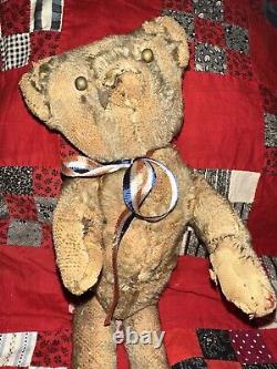 Antique Primitive Mohair Shoe Button Eye Jointed Teddy Bear