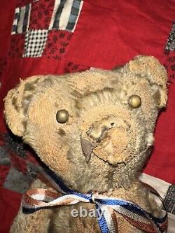 Antique Primitive Mohair Shoe Button Eye Jointed Teddy Bear