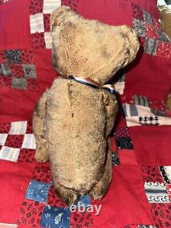 Antique Primitive Mohair Shoe Button Eye Jointed Teddy Bear