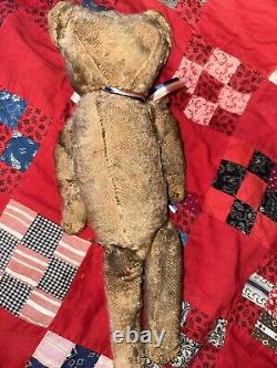 Antique Primitive Mohair Shoe Button Eye Jointed Teddy Bear