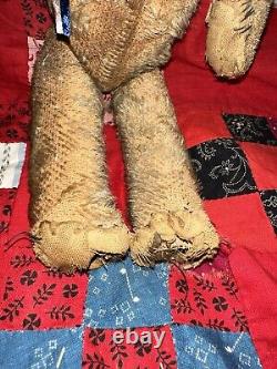 Antique Primitive Mohair Shoe Button Eye Jointed Teddy Bear