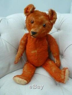 Antique Red Mohair Musical Teddy Bear, Wind Up Works Perfect Vintage