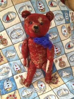 Antique Red Mohair Teddy Bear 1915 Called Albert