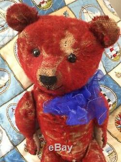 Antique Red Mohair Teddy Bear 1915 Called Albert