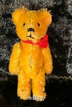 Antique Schuco Orange Mohair Miniature Rare Teddy Bear Bruin 4 Metal Eyes C1950