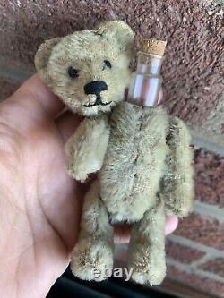 Antique Schuco Perfume Teddy Bear 5 Green Gray Mohair 1920s Orig Bottle WithCork