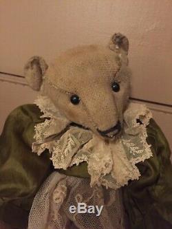 Antique Steiff 12 Mohair Teddy Bear With Antique (french) Dress, Slip & Hat