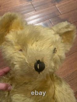 Antique Teddy Bear 26 Gold Long Mohair Large Ears Head Swivels Jointed No Eyes