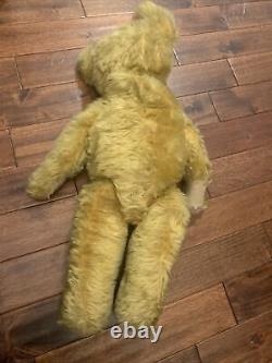 Antique Teddy Bear 26 Gold Long Mohair Large Ears Head Swivels Jointed No Eyes