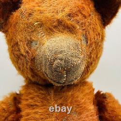 Antique Teddy Bear Jointed Arms Legs Head Cinnamon Mohair Brown Red Large 20VTG