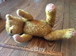 Antique Teddy Bear Straw Stuffed Mohair Jointed Hump Back Glass Eyes As Is