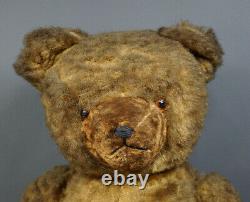 Antique Vintage 22'' German Straw Stuffed Big Teddy Bear Brown Mohair Glass eyes