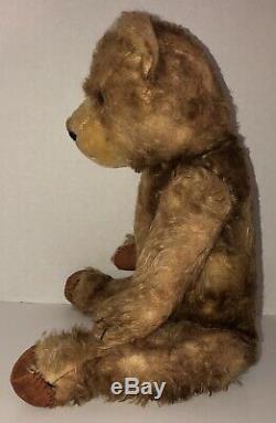 Antique Vintage Articulated TEDDY BEAR Jointed Mohair Glass Eyes Chest Rattles