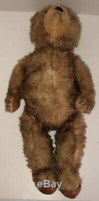 Antique Vintage Articulated TEDDY BEAR Jointed Mohair Glass Eyes Chest Rattles