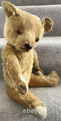 Antique Vintage Chad Valley Mohair Teddy Bear With Label 20 C. 1930s Needs TLC