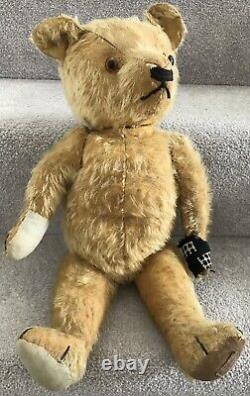 Antique Vintage Chad Valley Mohair Teddy Bear With Label 20 C. 1930s Needs TLC