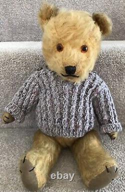 Antique Vintage Chiltern Golden Mohair Jointed Teddy Bear In Jumper 1930/40s