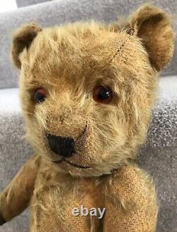 Antique Vintage Chiltern Golden Mohair Jointed Teddy Bear In Outfit British 40s