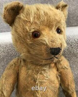 Antique Vintage Chiltern Golden Mohair Jointed Teddy Bear In Outfit British 40s