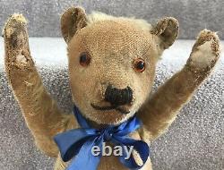 Antique Vintage Chiltern Golden Mohair Teddy Bear In Outfit C. 1930s