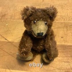 Antique Vintage Mini Steiff Mohair Teddy Baby Bear Dark Brown Mohair No ID