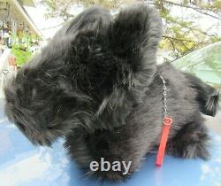 Antique Vintage Rare Black Dog Mohair Fur XL Teddy Bear Red Collar Leash German