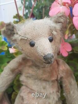 Antique early 1900s metal button Steiff 10 mohair Jointed Old Teddy bear