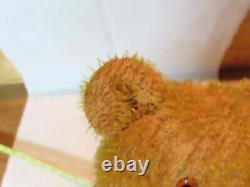 Antique mohair & cloth Teddy Bear, excelsior stuffing, sewn on clothing 14 tall