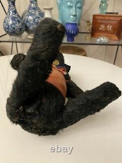 Antique mohair jointed black teddy bear button eyes Stuffed Animal