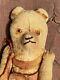 C1910 Antique Miniature Jointed Teddy Bear, Sparse Mohair, Orig Leather Clothing