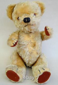 Chad Valley UK Teddy Bear 1950s Golden Mohair Plush 17in Label Jointed Sqeaker