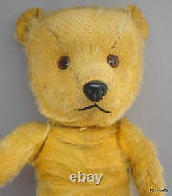 Chiltern Hugmee Teddy Bear 16 Gold Mohair Plush c1950s in Overcoat Custom Sewn