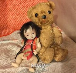 EARLY1900s 7 MOHAIR TEDDY BEAR with PRECIOUS 6JAPANESE SIGNED NIPPON BISQUE BABY