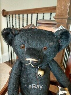 EXTREMELY RARE 26 inch BLACK 1910's Early American Mohair Teddy Bear