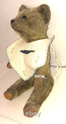 Early Antique Baby Bear Beige Mohair Teddy From English Museum Beautiful Bib Pin