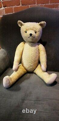 Early, Antique, Old Primitive, Straw Filled Mohair, 26 Teddy Bear